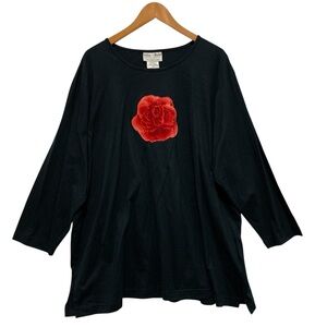 Delta Burke Collection Hand Embroidered Rose 3/4 Sleeve Shirt Size 3X Black NWT